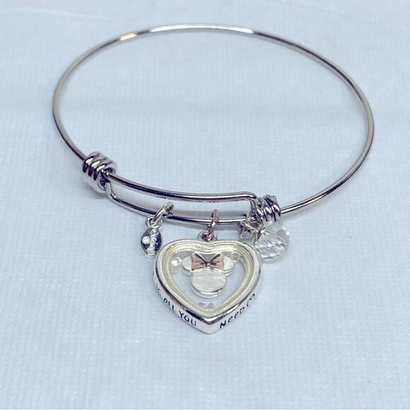 Disney Minnie Mouse Heart Bracelet All You Need is Love Silver Tone Dainty OSFA - Picture 2 of 5